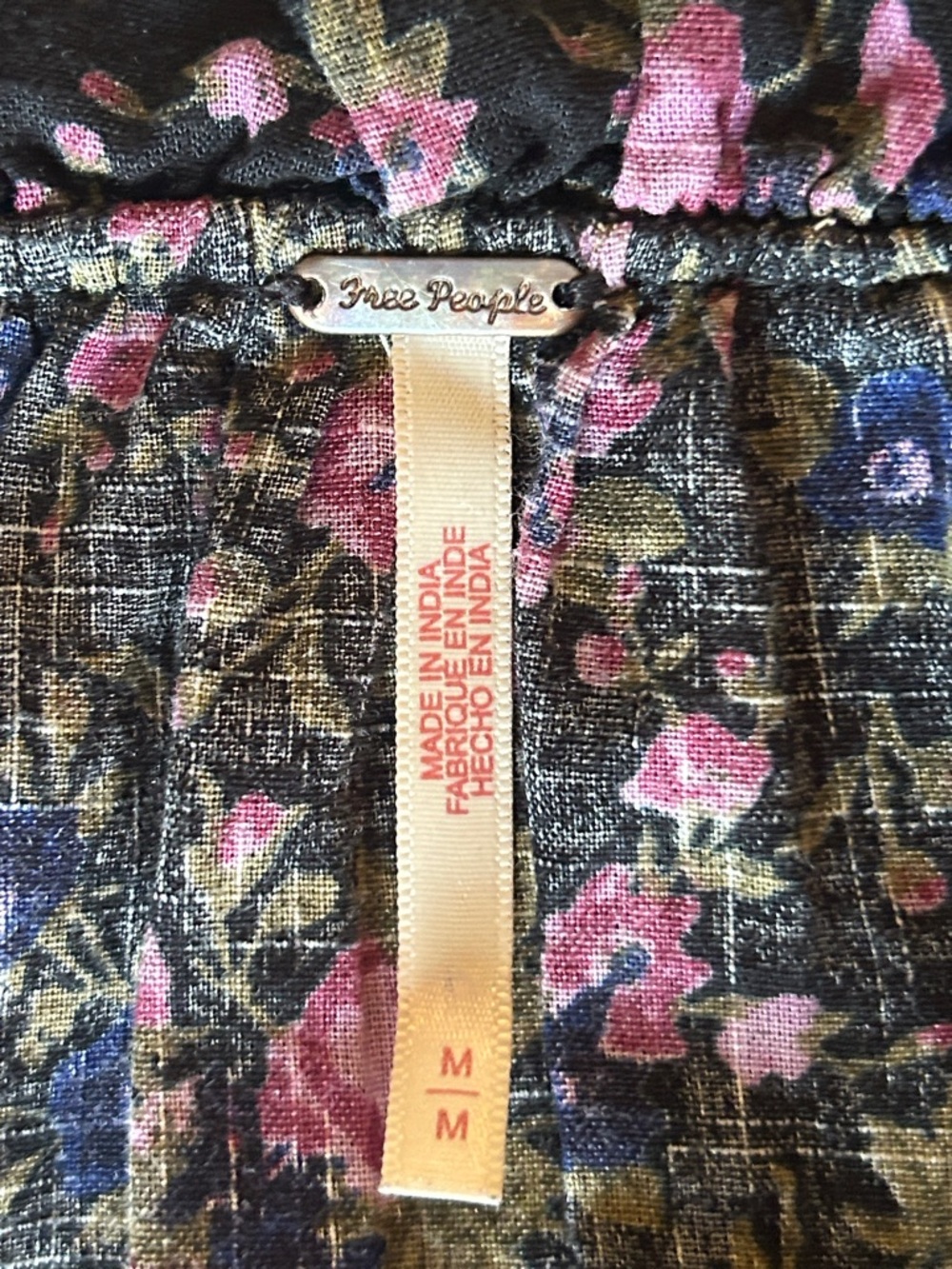 Free People Black Floral Button-Front Blouse with Pink Roses - Picture 5 of 7